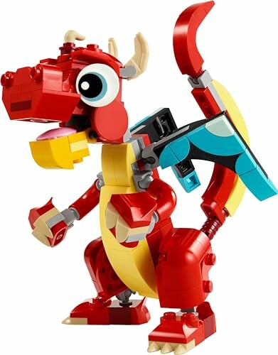 Rode LEGO-draak met vleugels en hoorns