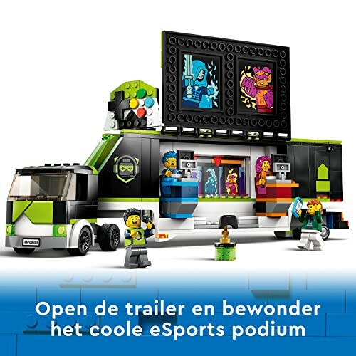 Lego vrachtwagen met esports podium en figuren