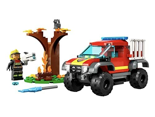 Lego brandweerauto set met boom en figuur