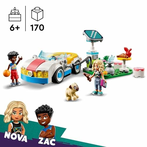 Lego Friends set met auto, figuren en accessoires voor kinderen.