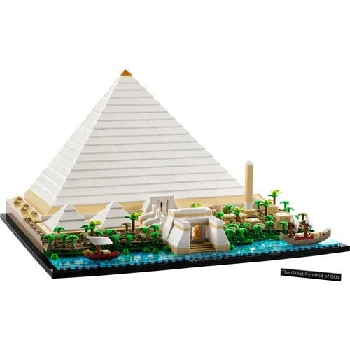 Lego-model van de Grote Piramide van Gizeh met omgeving