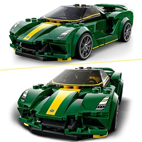 Groene LEGO sportauto met gele strepen