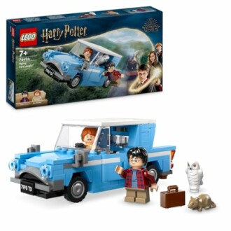 Lego-set van Harry Potter met vliegende auto en figuren.