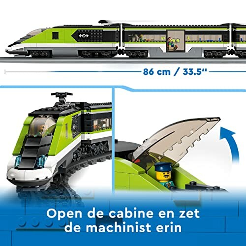 Lego hogesnelheidstrein met machinist in cabine