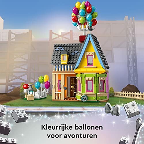 Lego huis met kleurrijke ballonnen