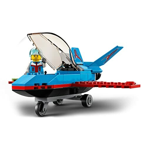 Lego-model van een straaljager met pilootfiguurtje.