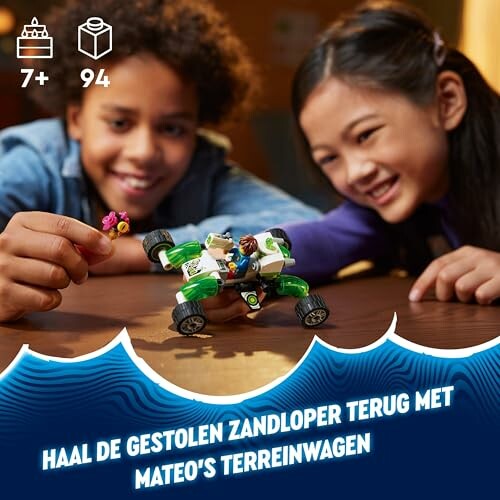 Kinderen spelen met LEGO terreinwagen.