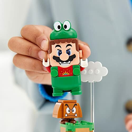 Hand houdt een LEGO Mario-figuur vast