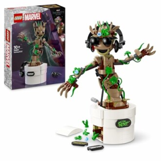 LEGO-set van Baby Groot uit Marvel met doos op de achtergrond.