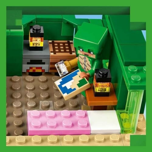 LEGO Minecraft set met figuur in groene outfit en bouwstenen