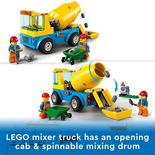 LEGO cementwagen met draaiende trommel en mini figuren