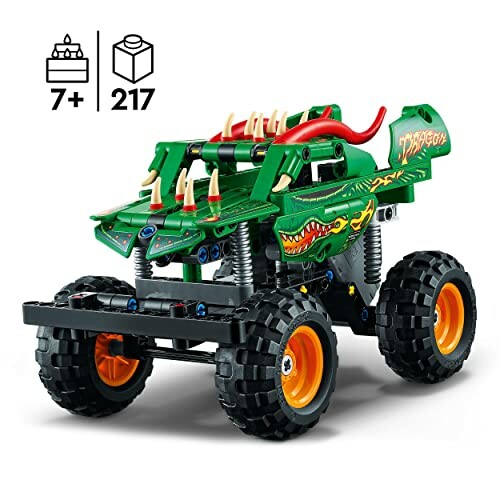 Groene LEGO monstertruck met dinosaurusthema voor kinderen vanaf 7 jaar