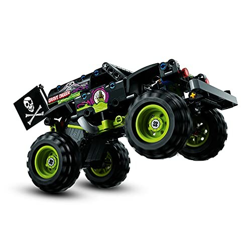 Zwarte en groene LEGO monstertruck met grote wielen