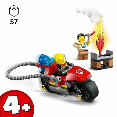 LEGO motorfiets met brandweerman en vuur