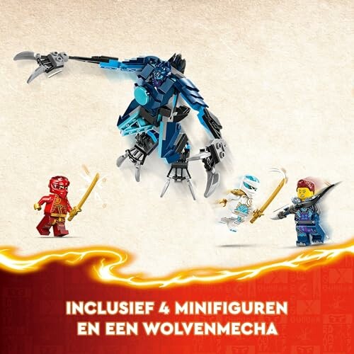 Lego Ninjago set met vier minifiguren en een wolvenmecha.