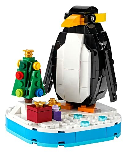 LEGO-pinguïn met kerstboom en cadeautjes