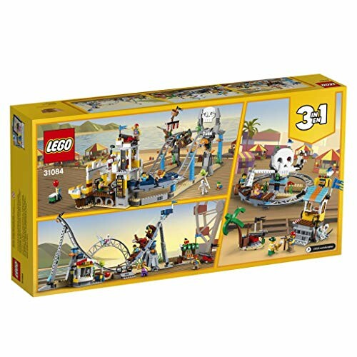 LEGO doos met piratenachtbaan, bouwmogelijkheden afgebeeld