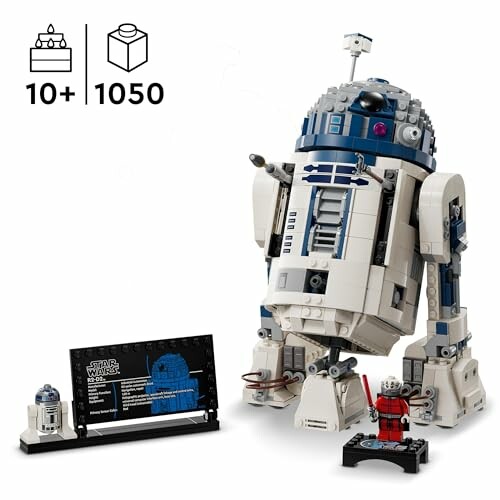 LEGO R2-D2 model met figuren en informatiebord