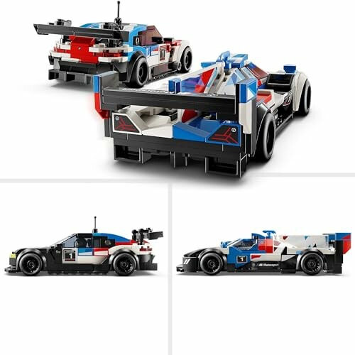 Twee LEGO-raceauto's met kleurrijke ontwerpen