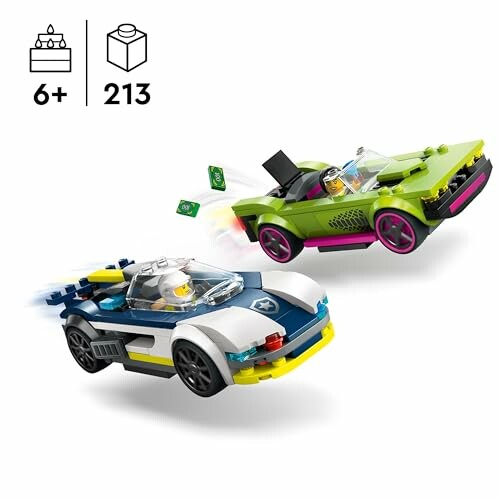 Twee LEGO-racewagens met minifiguren