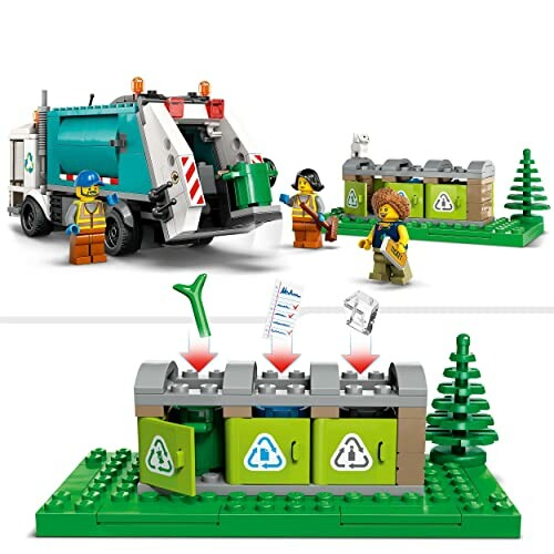 LEGO set met vuilniswagen en recycling bakken