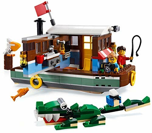 LEGO set met een boot en een krokodil, kinderen figuren op de boot.