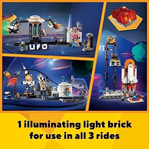 Lego-ruimteset met drie attracties en een lichtsteen