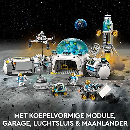 LEGO ruimtevaartuig en astronauten op de maan