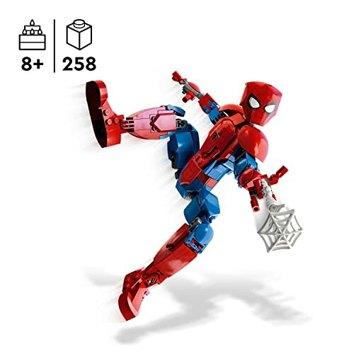 LEGO Spider-Man-figuur met spinnenweb en aanbevolen leeftijd 8+