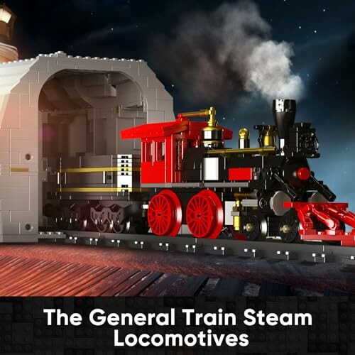 LEGO stoomlocomotief komt uit een tunnel