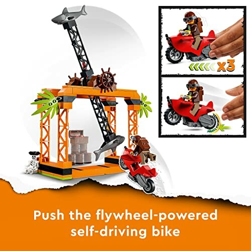 LEGO stuntmotor met vliegwielaandrijving en hindernisbaan