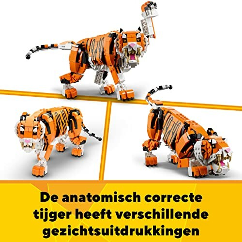 LEGO tijger met verschillende gezichtsuitdrukkingen