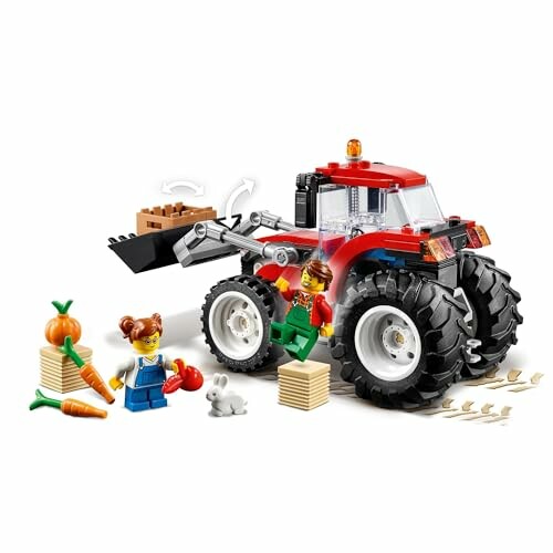 Kinderen spelen met LEGO-tractor en groente