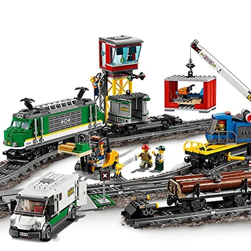 Lego treinset met wagons, kraan en figuren