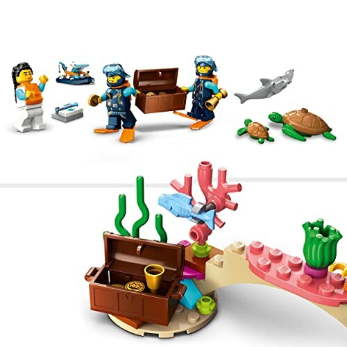 Lego duikteam met schatten, schildpadden en dolfijn