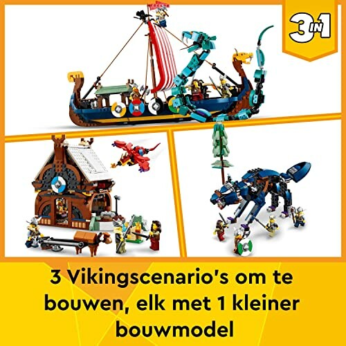 Lego set met Vikingen en drie bouwmodellen