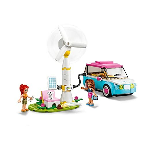 Lego set met windturbine, auto en figuren