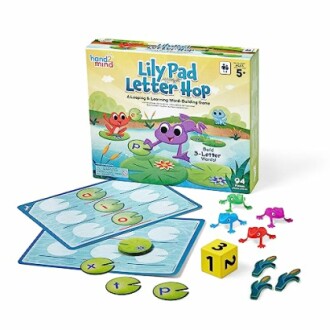 LilyPad Letter Hop spel met kikkers en kaarten voor woordvorming