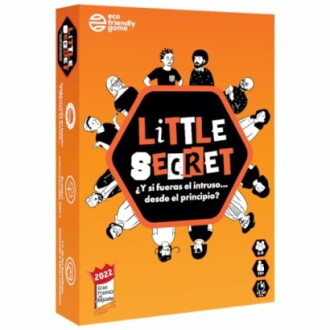 Oranje doos van het spel Little Secret met cartoonfiguren