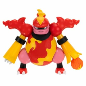 Speelgoedfiguur van Magmar Pokémon met rood en geel ontwerp