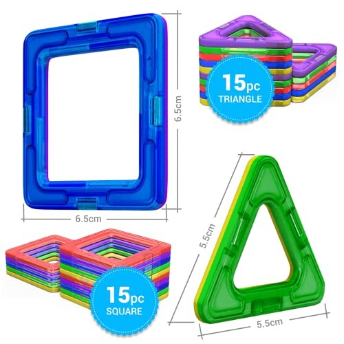 Magnetische bouwblokken in vierkant en driehoek vormen.
