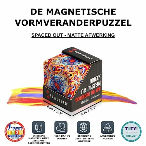 Magnetische vormveranderpuzzel met kleurrijk ontwerp en verpakking.