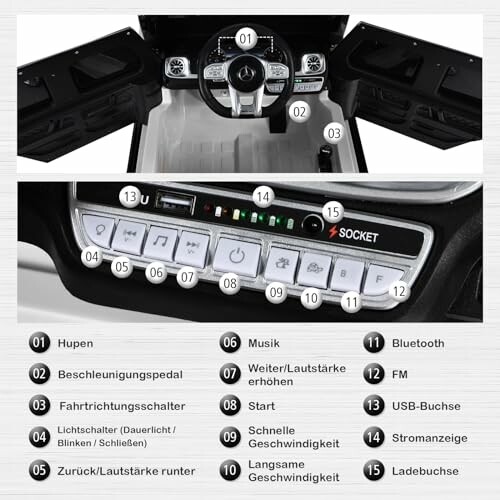 Dashboard en knoppen van Mercedes-Benz speelgoedauto