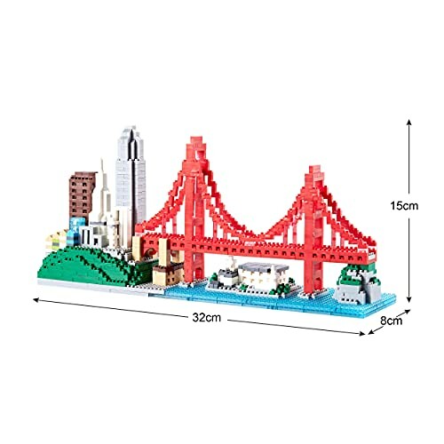 Miniatuurmodel van de Golden Gate Bridge met gebouwen en landschap