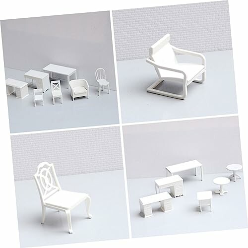 Witte miniatuur meubelset met stoelen en tafels