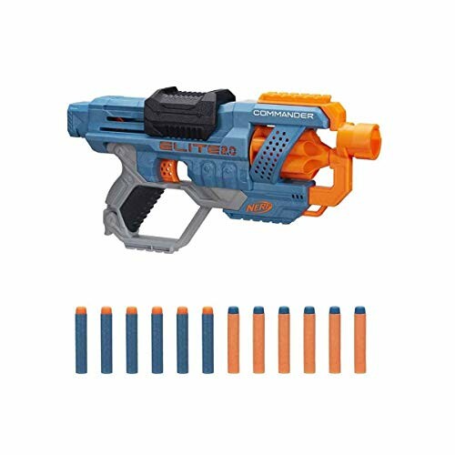 Blauwe en oranje Nerf Elite blaster met pijltjes.