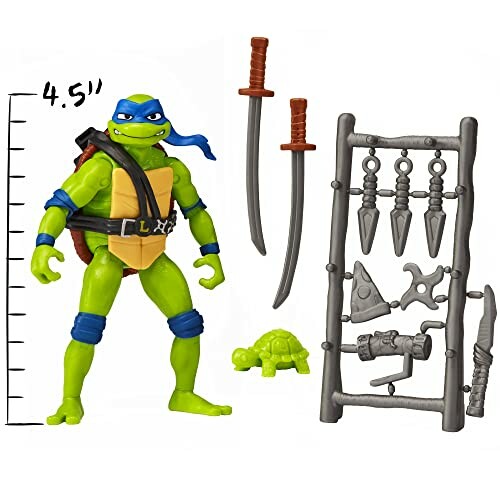 Ninja Turtle actiefiguur met accessoires en wapens.