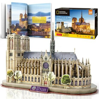 3D puzzel van de Notre Dame kathedraal met doos en boek