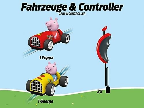 Peppa en George in raceauto's met controller