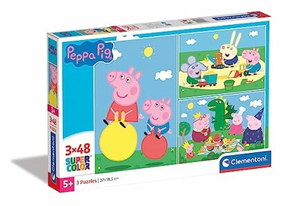 Peppa Pig puzzel met kleurrijke afbeeldingen van personages.